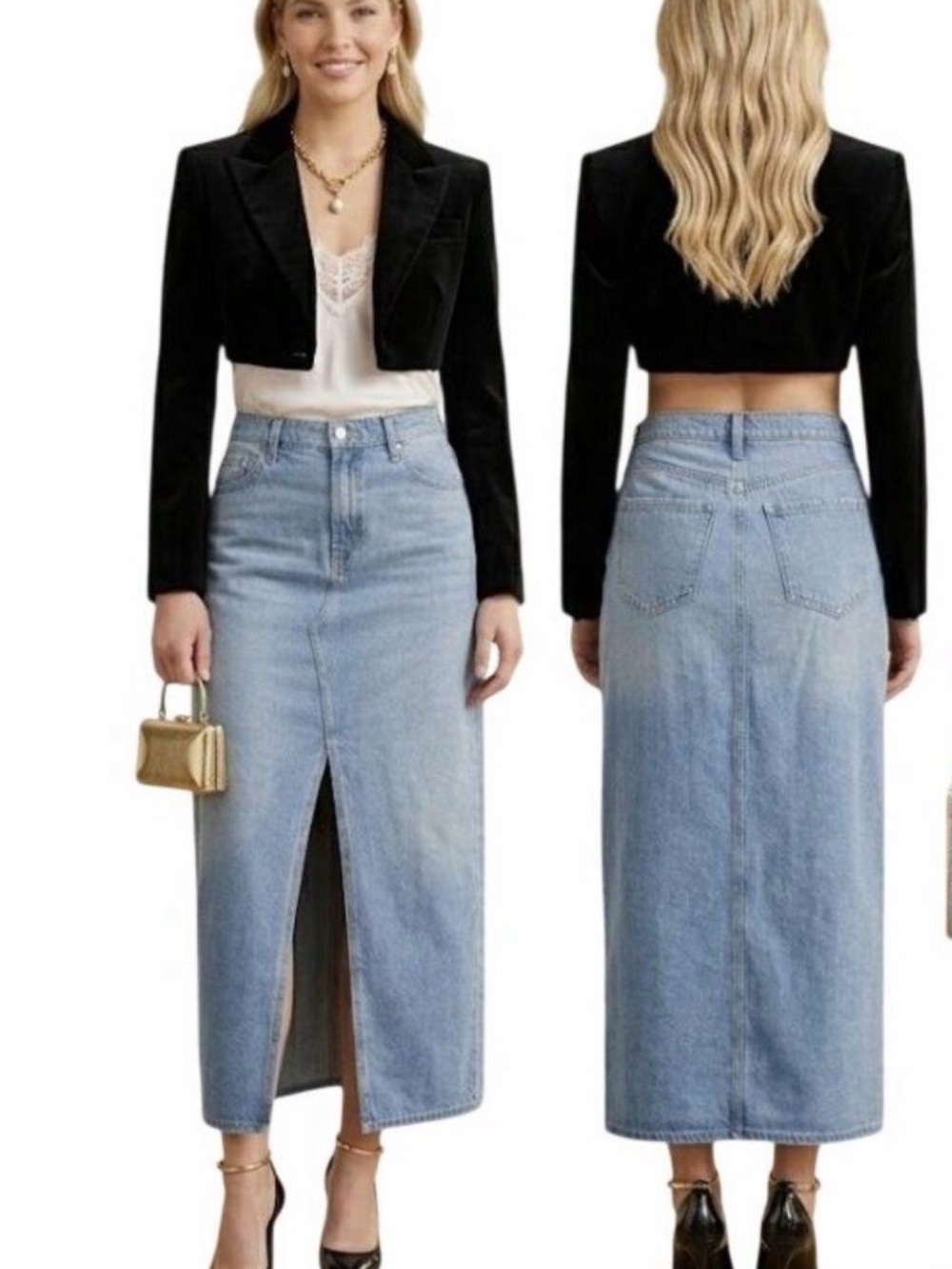 Old Navy Drapey Denim Mid-Rise Relaxed Feel Midi Skirt w/ Front Slit Size 6